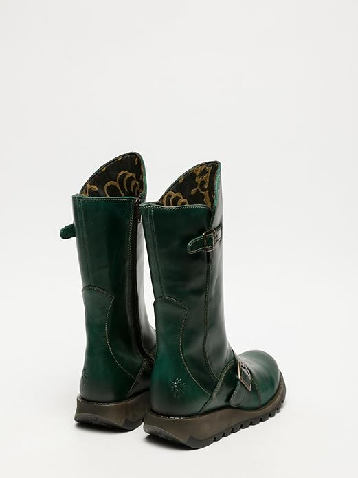 Womens MES 2 Wedge Heel Buckle Mid-Calf Leather Zip Platform Boots