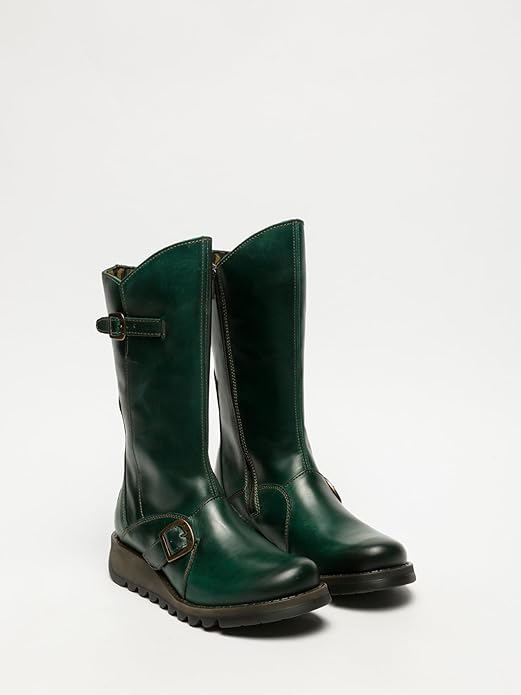 Womens MES 2 Wedge Heel Buckle Mid-Calf Leather Zip Platform Boots