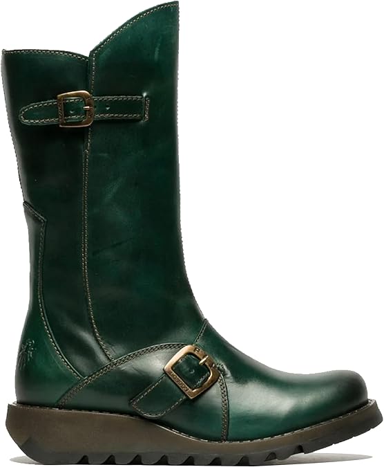 Womens MES 2 Wedge Heel Buckle Mid-Calf Leather Zip Platform Boots