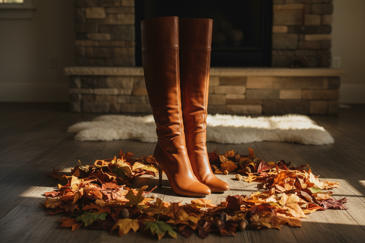 high boot for women leaf on floor